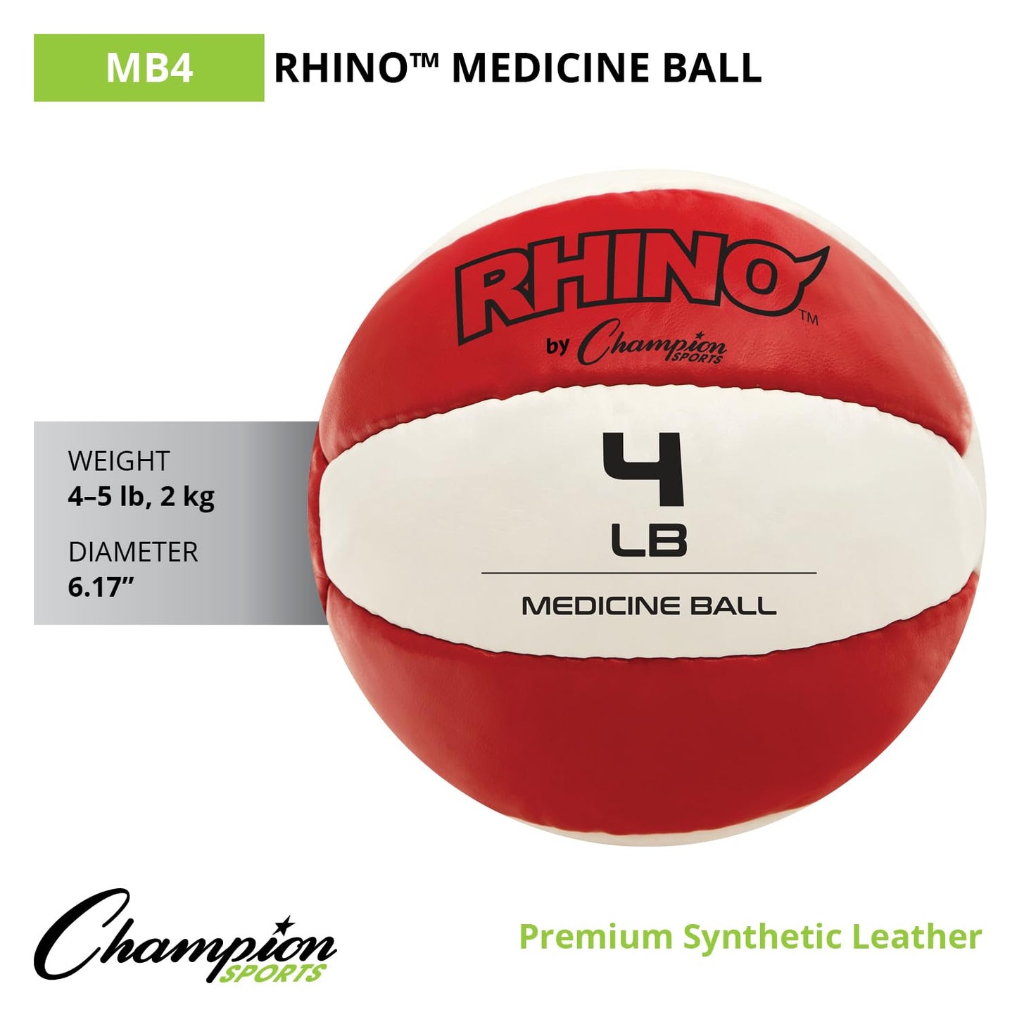 Champion Sports Exercise Medicine Balls, Leather with No-Slip Grip - Weighted Med Ball Set for Weight Training, Stability, Plyometrics, Cross Training, Core Strength - Multiple Styles