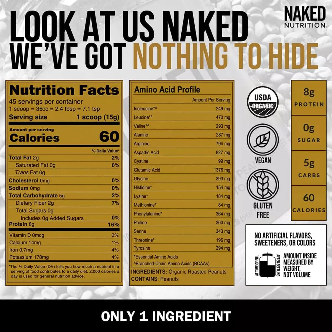 2 LB Powdered Peanut Butter from US Farms – Bulk, Only 1 Ingredient - Roasted Peanuts, Vegan, No Additives, Preservative Free, No Salt, No Sugar - 76 Servings - NAKED PB