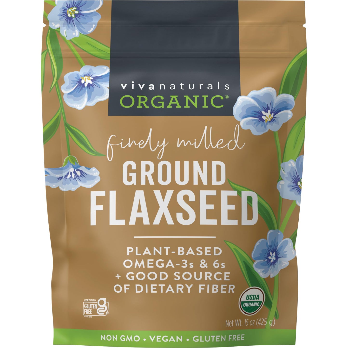Viva Naturals Organic Ground Flaxseed - Premium Quality Plant-Based Protein and Vegan Omega-3 with Fiber, Perfect for Smoothies, Finely Milled Flax seeds Organic - 30 oz Flax Seed Ground (850 g)