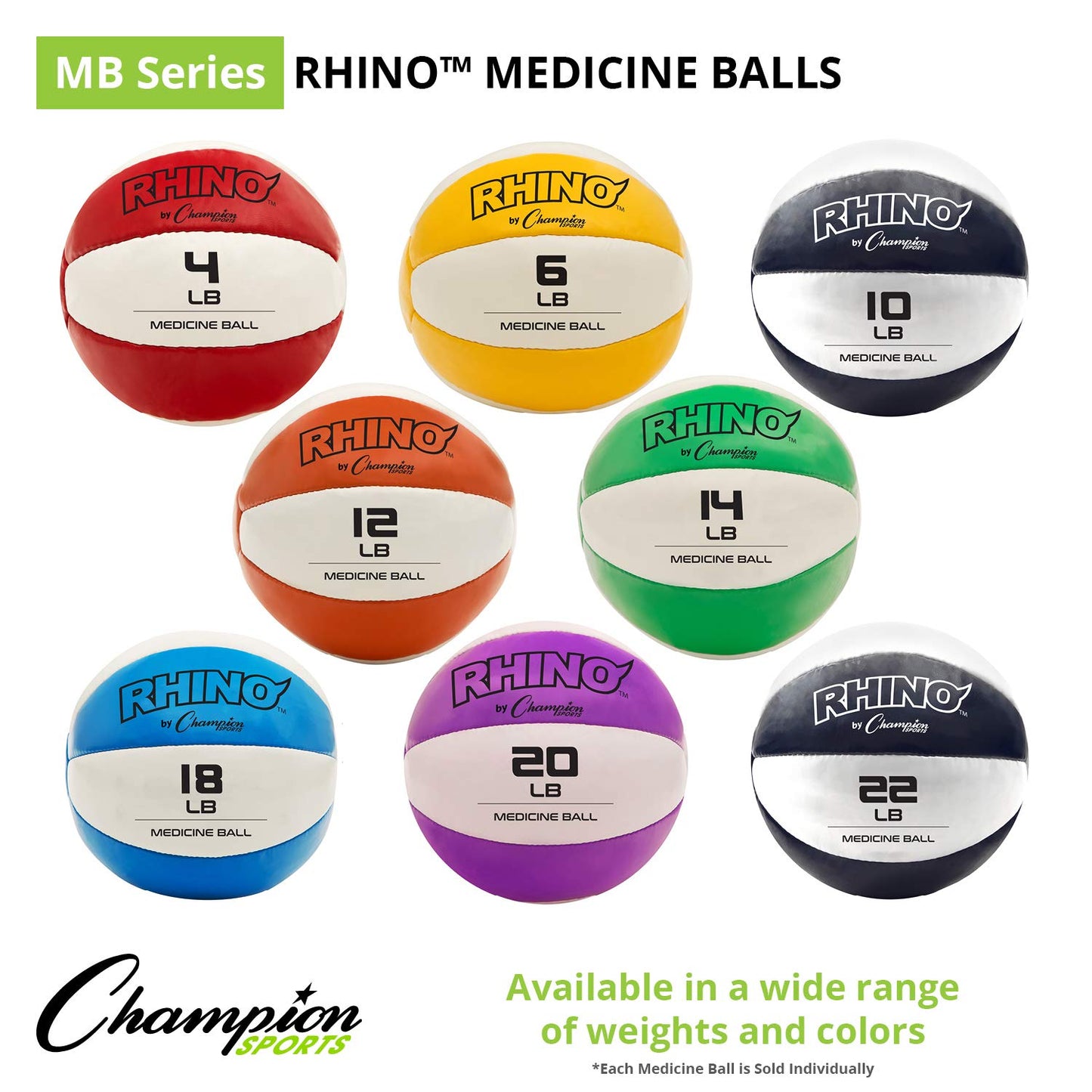 Champion Sports Exercise Medicine Balls, Leather with No-Slip Grip - Weighted Med Ball Set for Weight Training, Stability, Plyometrics, Cross Training, Core Strength - Multiple Styles