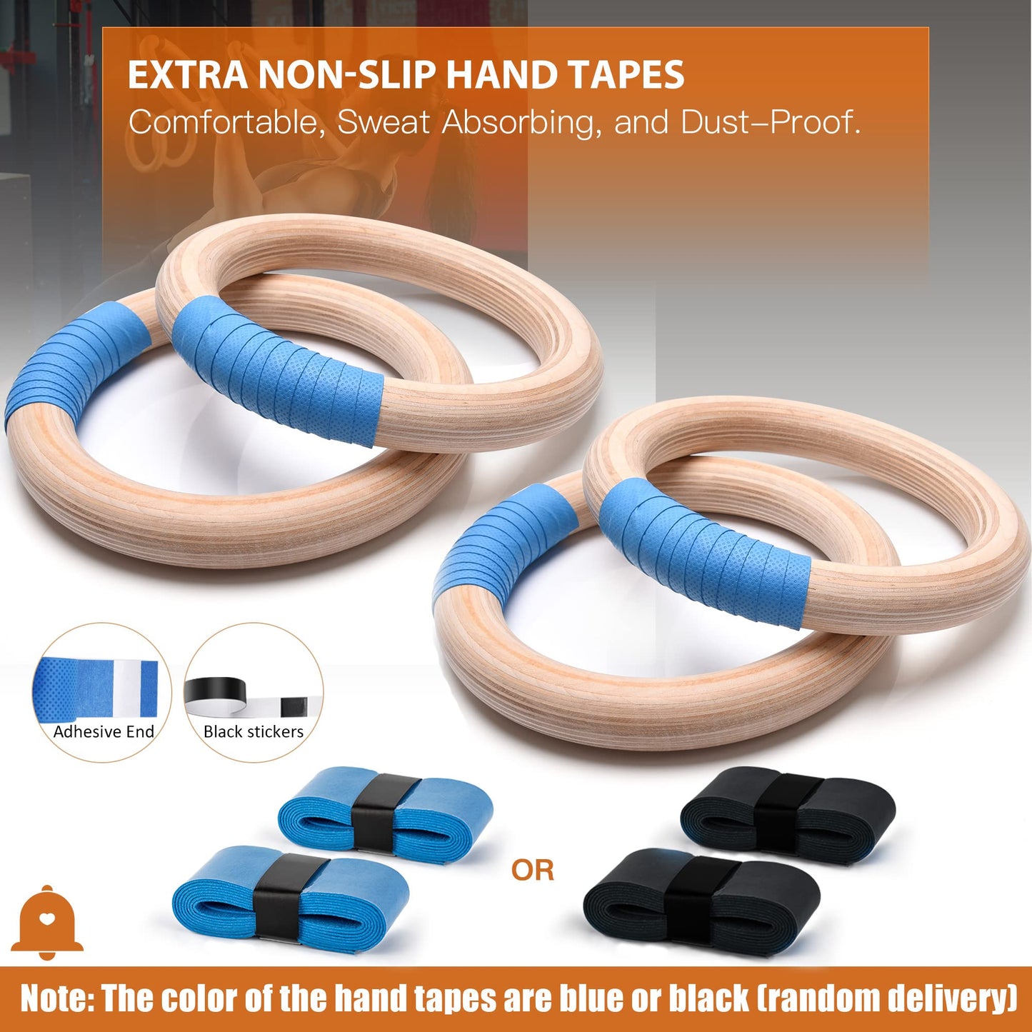 PACEARTH Gymnastics Rings Wooden Olympic Rings Support 1500lbs Locked Carabiners 9ft Double-Layer Numbered Straps Non-Slip Gym Rings with Foot Straps Door Anchor for Home Gym Full Body Workout
