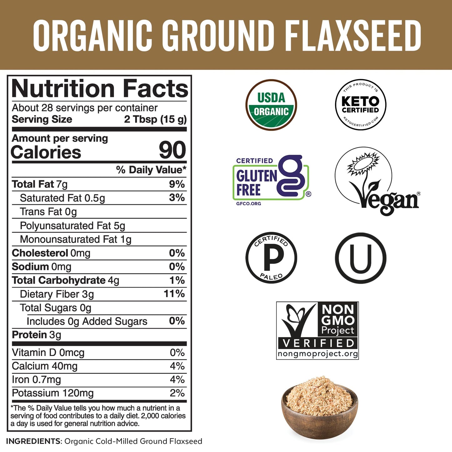 Viva Naturals Organic Ground Flaxseed - Premium Quality Plant-Based Protein and Vegan Omega-3 with Fiber, Perfect for Smoothies, Finely Milled Flax seeds Organic - 30 oz Flax Seed Ground (850 g)
