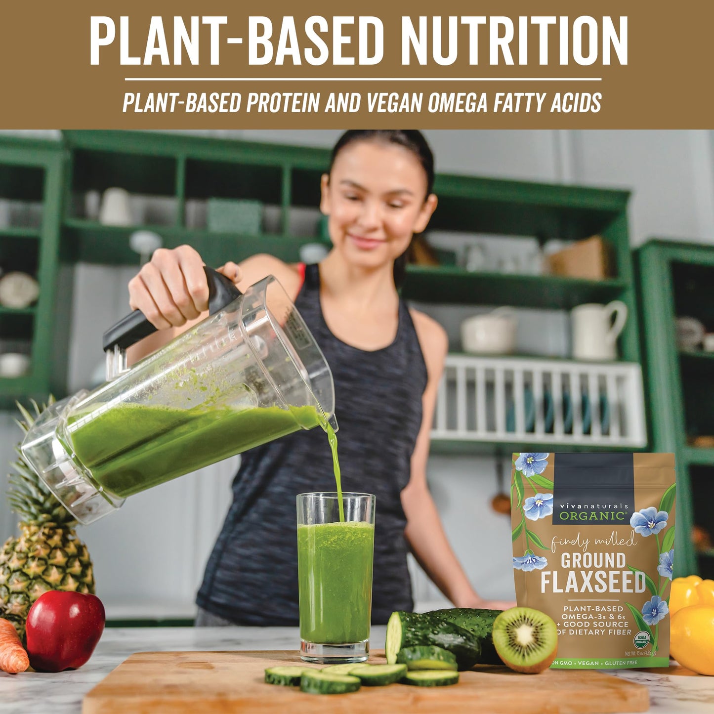 Viva Naturals Organic Ground Flaxseed - Premium Quality Plant-Based Protein and Vegan Omega-3 with Fiber, Perfect for Smoothies, Finely Milled Flax seeds Organic - 30 oz Flax Seed Ground (850 g)