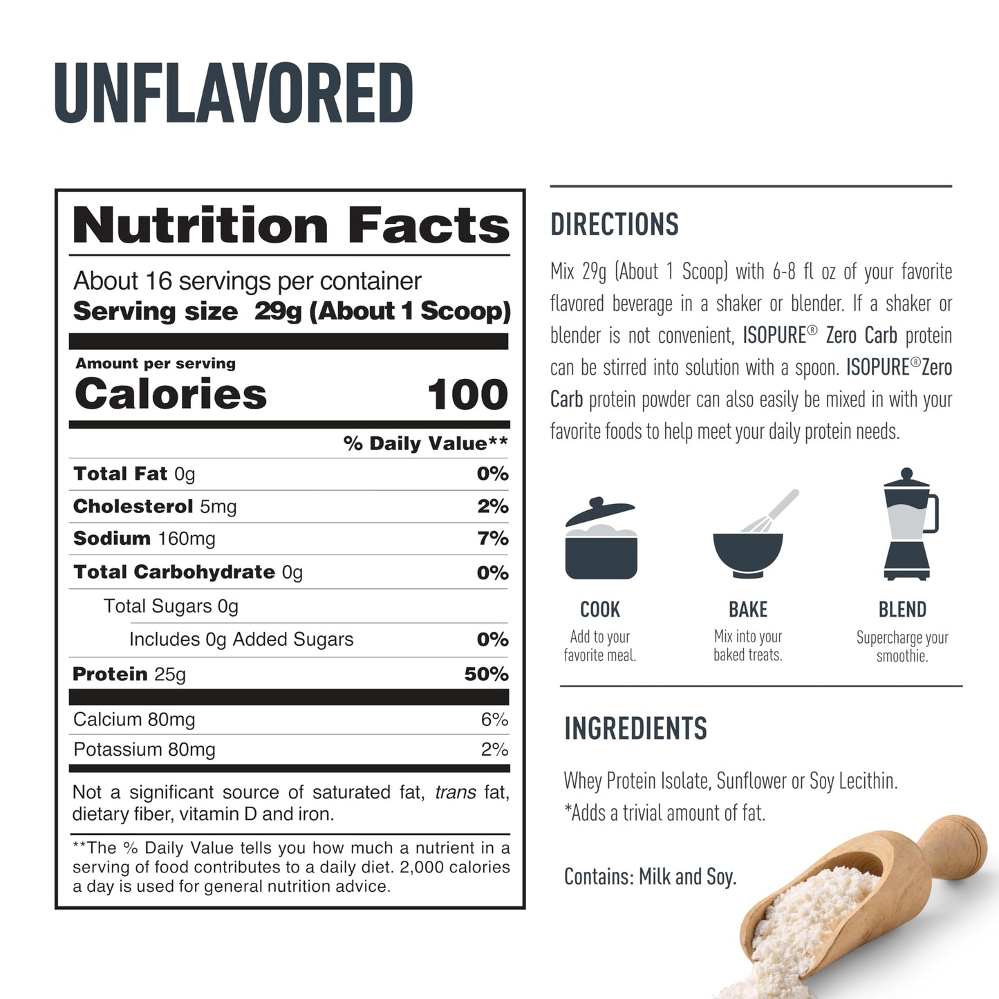 Isopure Zero Carb 100% Pure Whey Isolate Protein Powder, Lactose Free, Gluten Free, With Vitamins, Unflavored, 25g Protein Per Serving, 1 Lb, 16 Servings (Packaging May Vary)