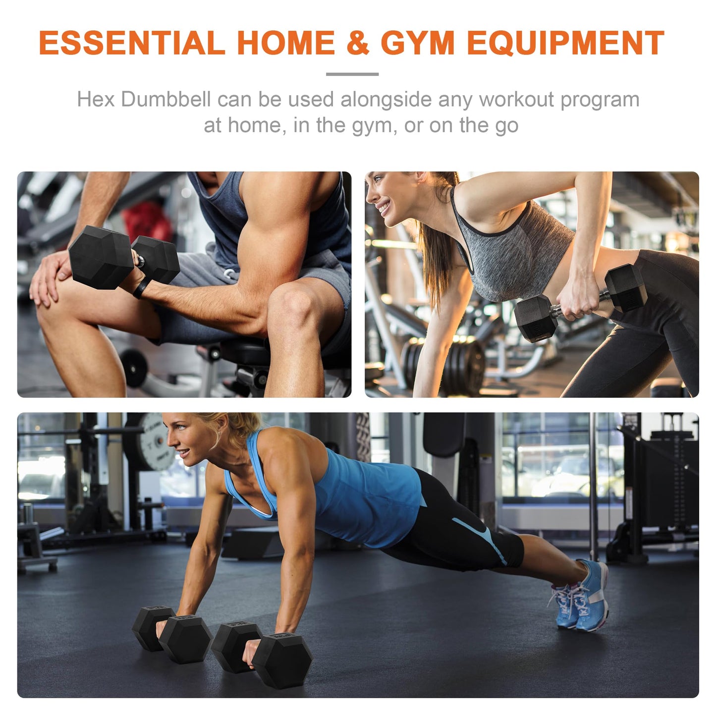 Hex Dumbbells Rubber Coated Hand Weights for Exercises and Fitness, Pair