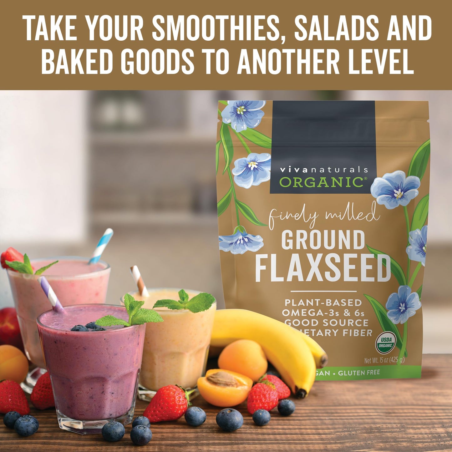 Viva Naturals Organic Ground Flaxseed - Premium Quality Plant-Based Protein and Vegan Omega-3 with Fiber, Perfect for Smoothies, Finely Milled Flax seeds Organic - 30 oz Flax Seed Ground (850 g)