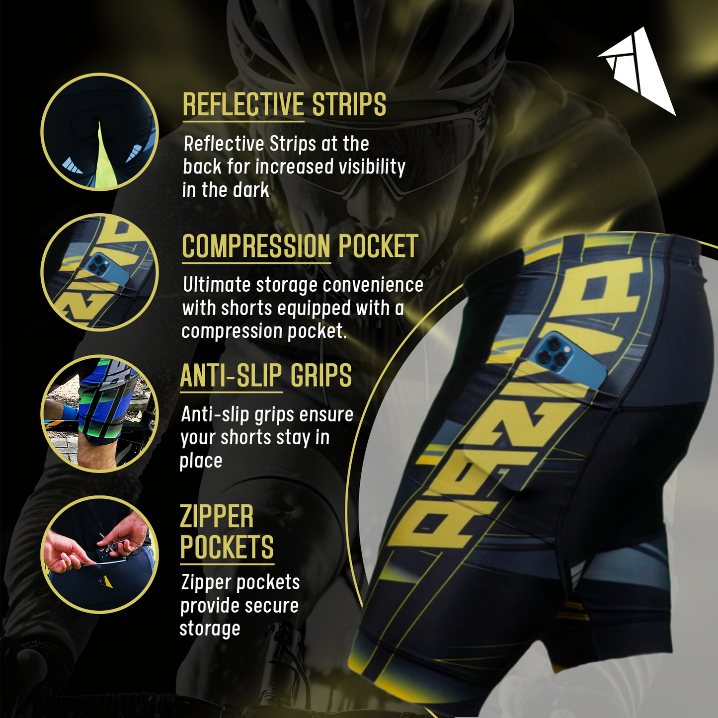 Gold and Black Cycling Shorts