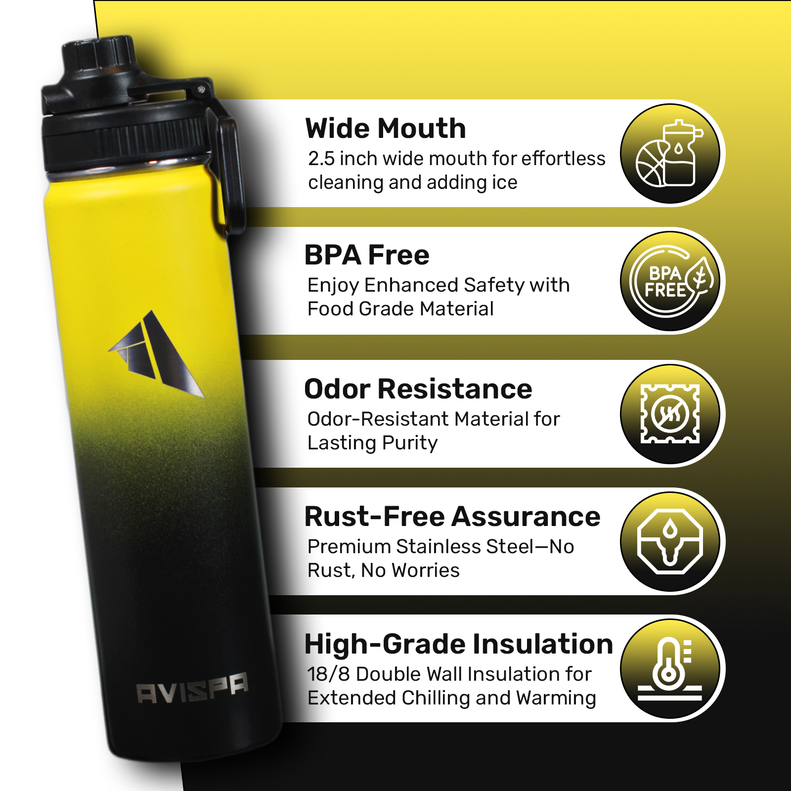 Stainless Steel Water Bottle Yellow and Black