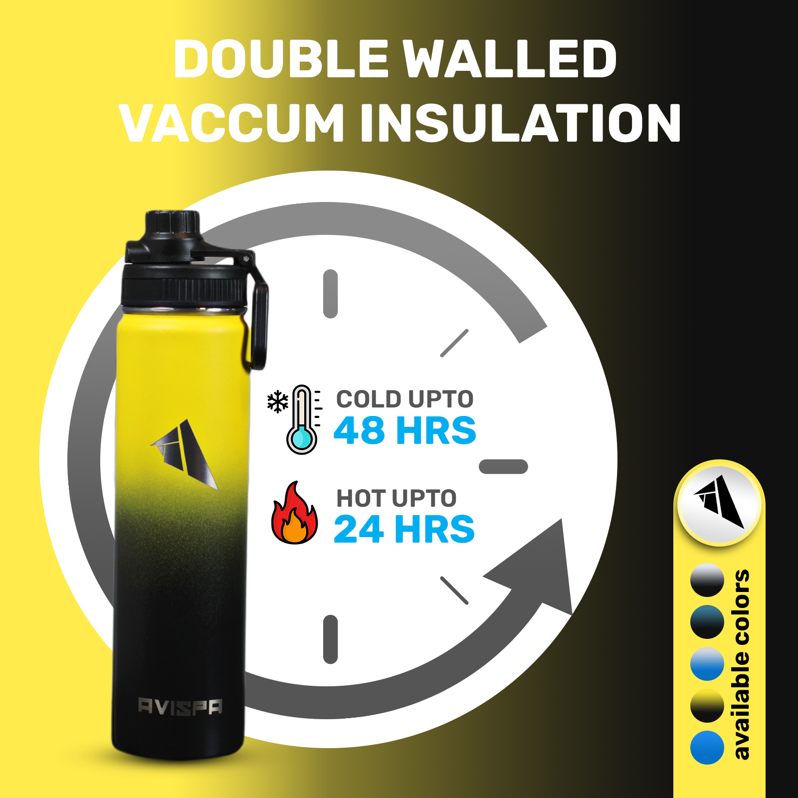 Stainless Steel Water Bottle Yellow and Black