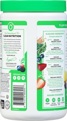 Orgain Organic Greens Powder + 50 Superfoods, Original - 1 Billion Probiotics for Digestive Health, Antioxidants, Vegan, Plant-Based, Gluten-Free, Non-GMO, Green Juice & Smoothie Drink Mix - 0.62lb