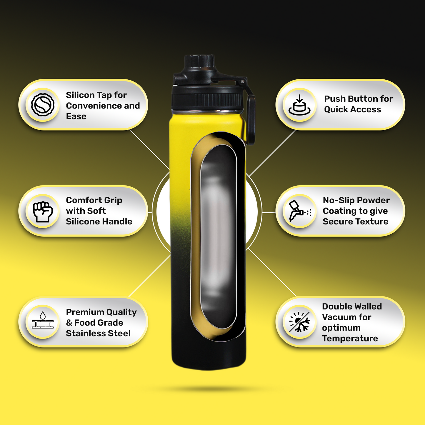 Stainless Steel Water Bottle Yellow and Black