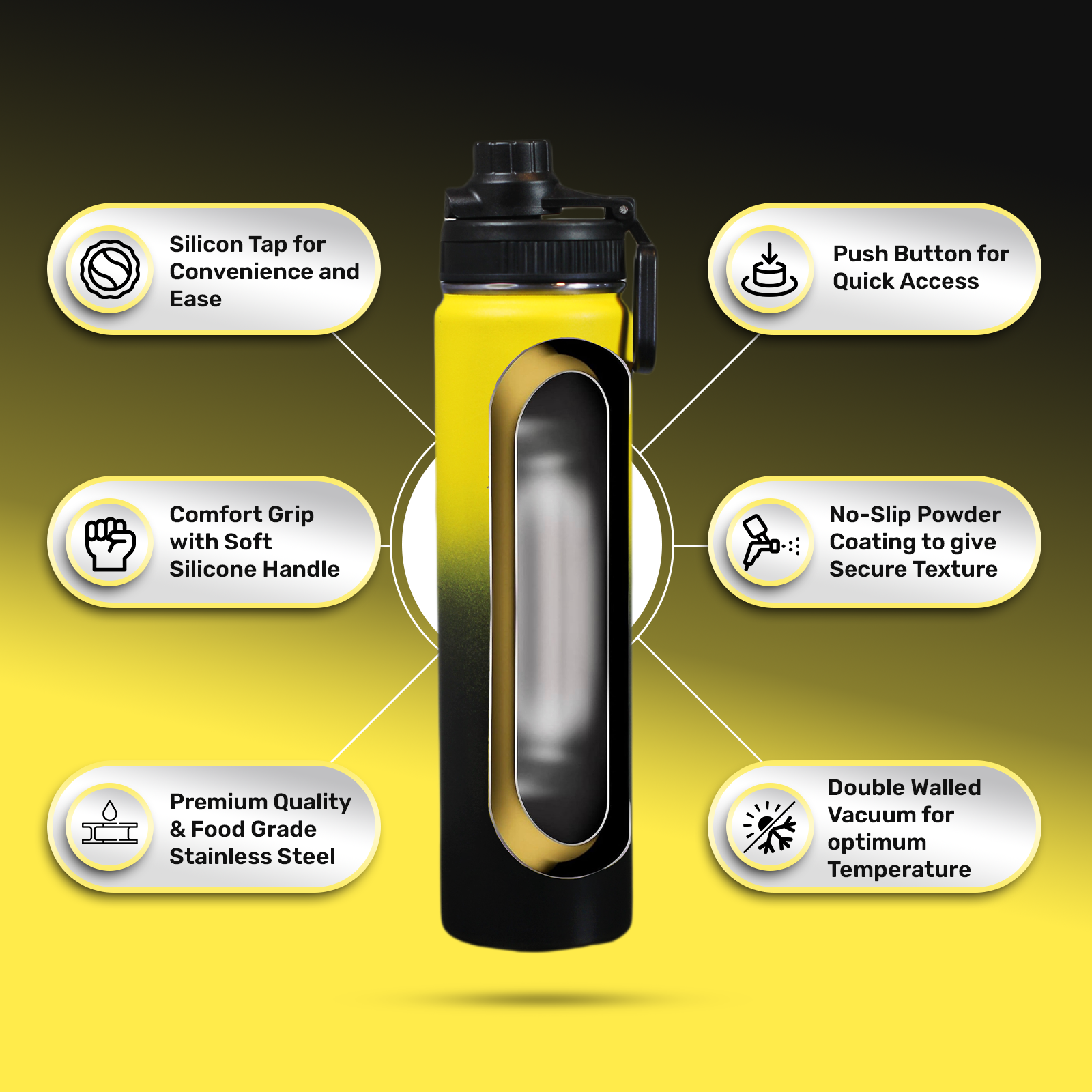 Stainless Steel Water Bottle Yellow and Black