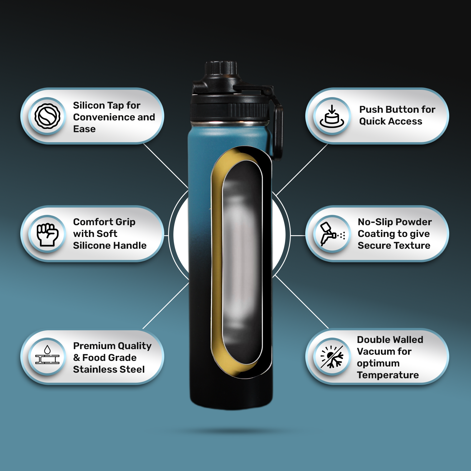 Stainless Steel Water Bottle Blue Gray and Black