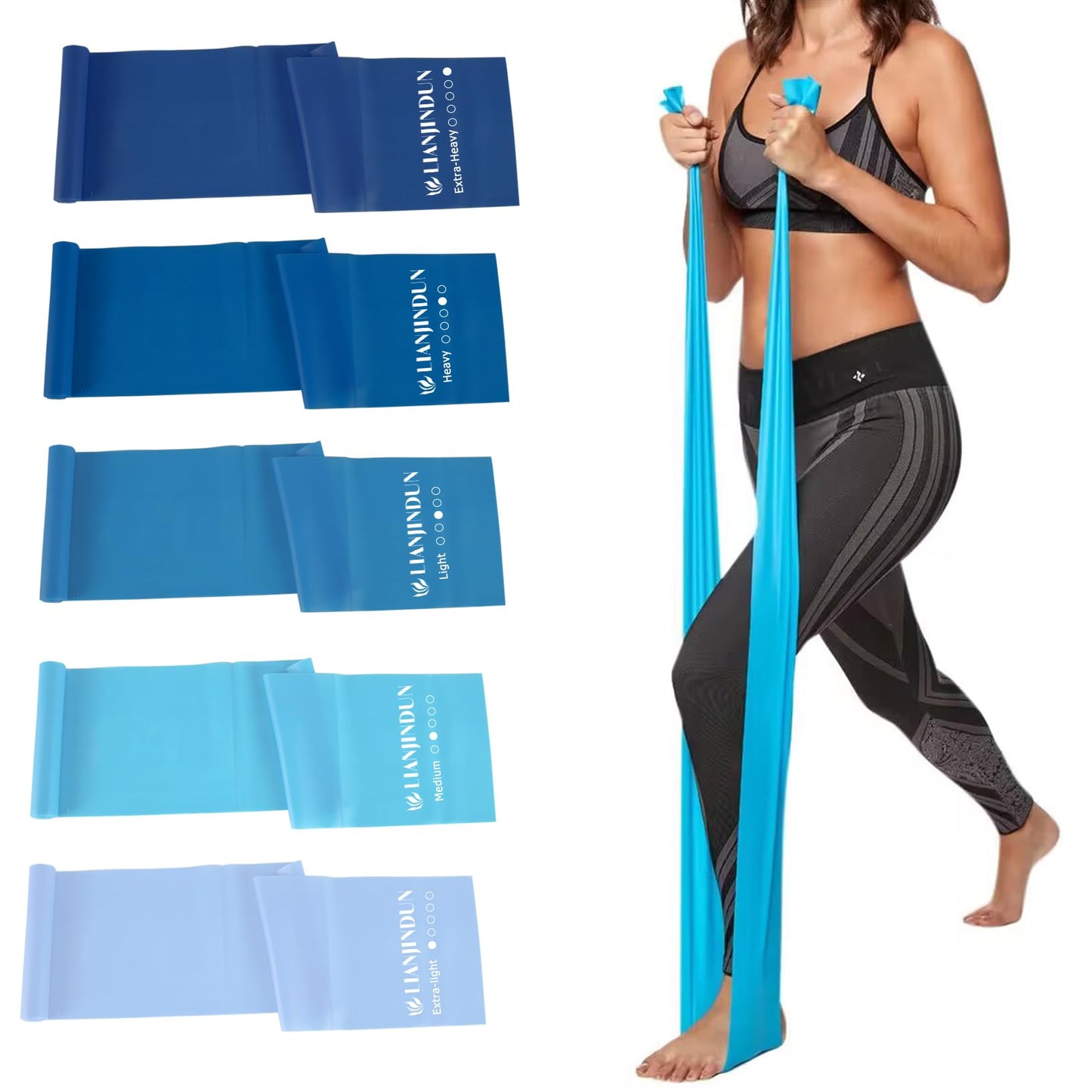 Lianjindun 5 Pcs Professional Resistance Bands. Latex-Free, Pilates Band, Work Out Bands, Stretch Bands for Working Out Women or Men, Exercise Bands Set for Pilates, Physical Therapy, Yoga