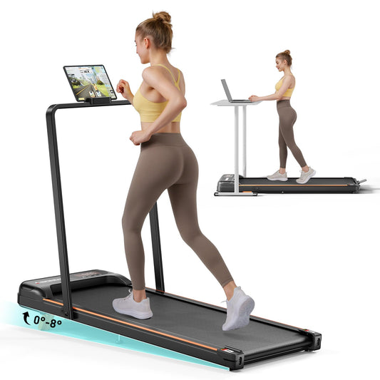 Abonow Portable Walking Pad with Handle Bar for Home & Office, 2 in 1 Under Desk Treadmill with 8% Incline, 2.5HP Small Foldable Compact Treadmills Walking Machine, LED Display, 265 LBS