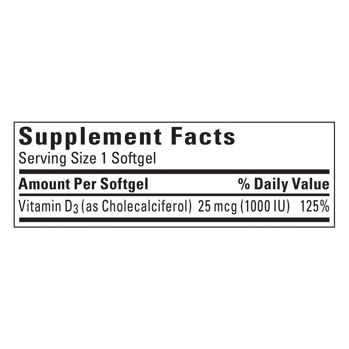 Nature Made Vitamin D3 1000 IU (25 mcg), Vitamin D Supplement for Bone, Teeth, Muscle and Immune Health Support, 100 Softgels, 100 Day Supply