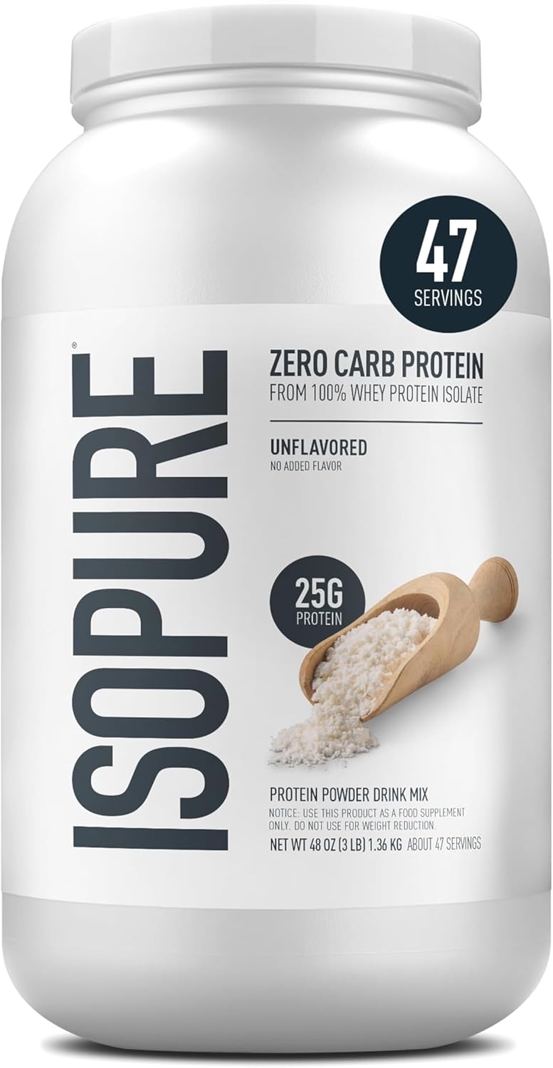 Isopure Zero Carb 100% Pure Whey Isolate Protein Powder, Gluten Free, with Vitamins, Unflavored, 25g Protein Per Serving, 1 Lb, 16 Servings (Packaging May Vary)