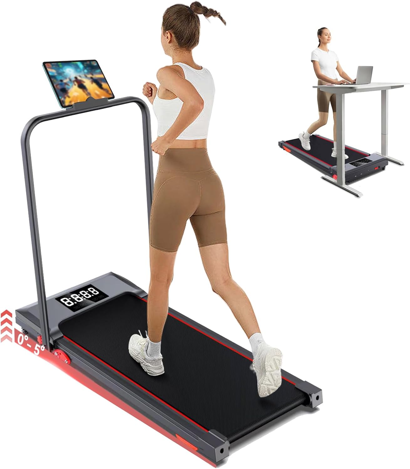 Walking Pad Treadmill with Incline and Handle Bar, 7.5MPH Under Desk Treadmill for Home Office, 360 Lbs Capacity Portable Treadmills with Remote Control, Led Display