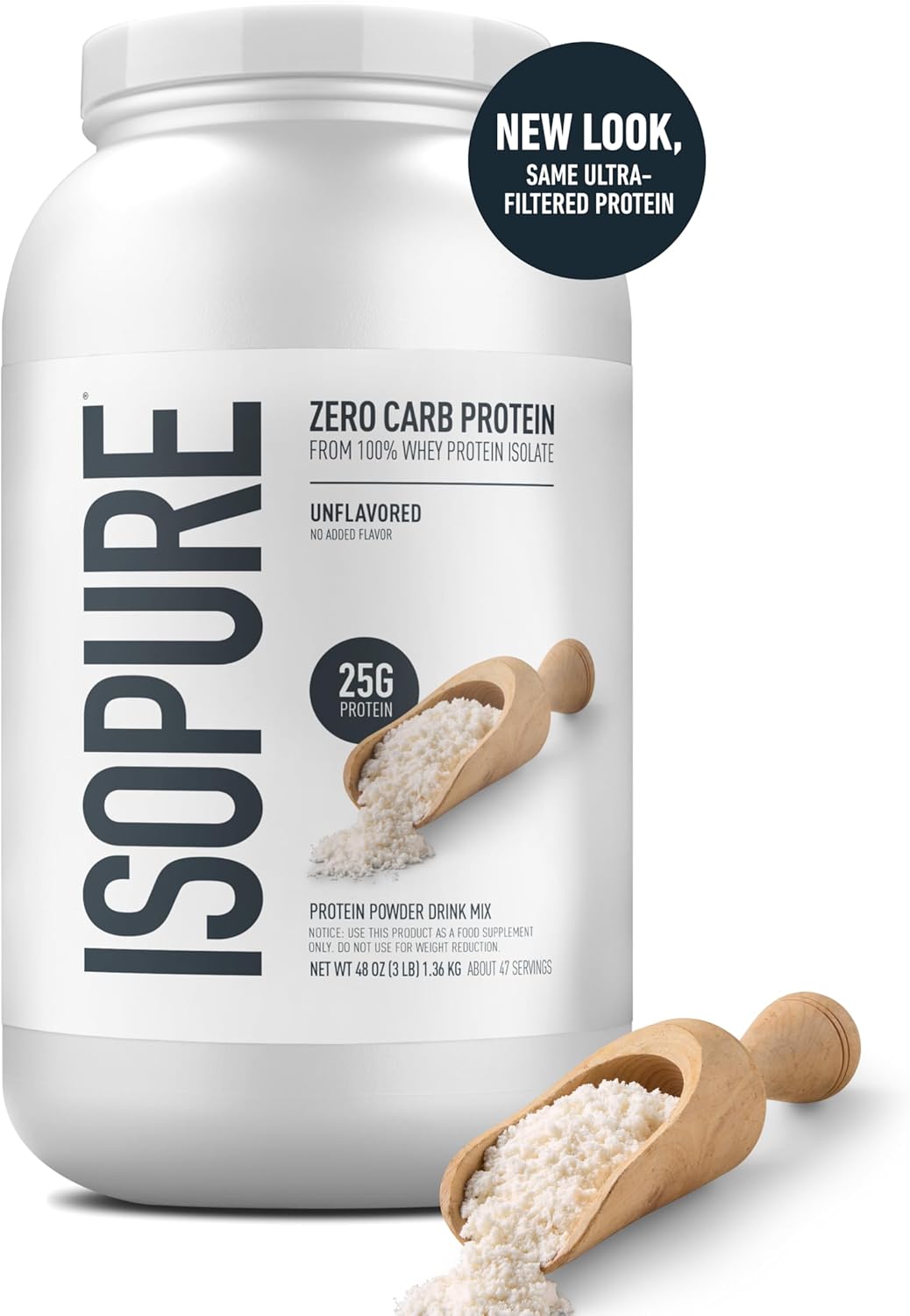 Isopure Zero Carb 100% Pure Whey Isolate Protein Powder, Gluten Free, with Vitamins, Unflavored, 25g Protein Per Serving, 1 Lb, 16 Servings (Packaging May Vary)