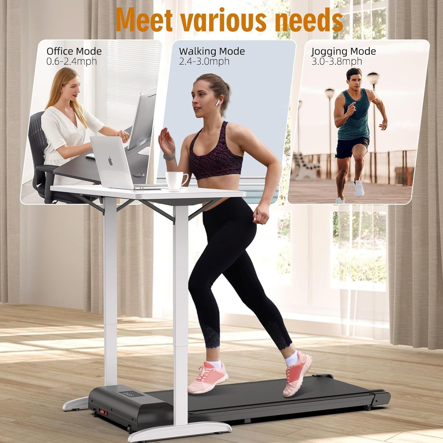 Walking Pad, Under Desk Treadmill for Home Office, 2.5HP Walking Pad with 300lb Weight Capacity, Portable Teadmill with Remote Control, LED Display