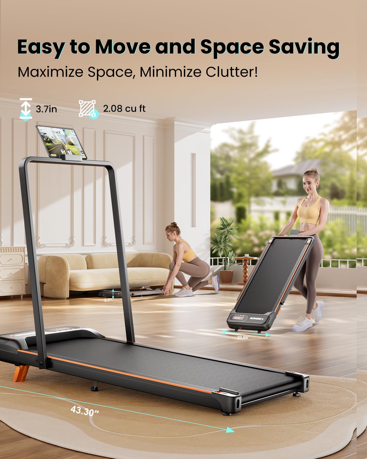 Abonow Portable Walking Pad with Handle Bar for Home & Office, 2 in 1 Under Desk Treadmill with 8% Incline, 2.5HP Small Foldable Compact Treadmills Walking Machine, LED Display, 265 LBS