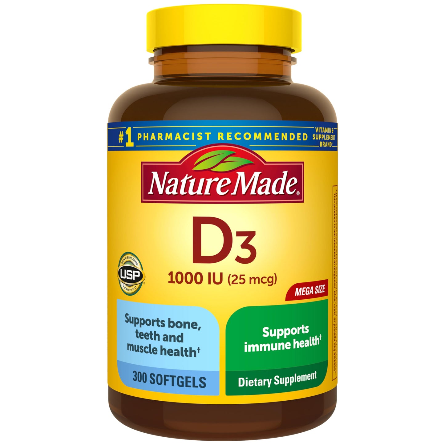 Nature Made Vitamin D3 1000 IU (25 mcg), Vitamin D Supplement for Bone, Teeth, Muscle and Immune Health Support, 100 Softgels, 100 Day Supply