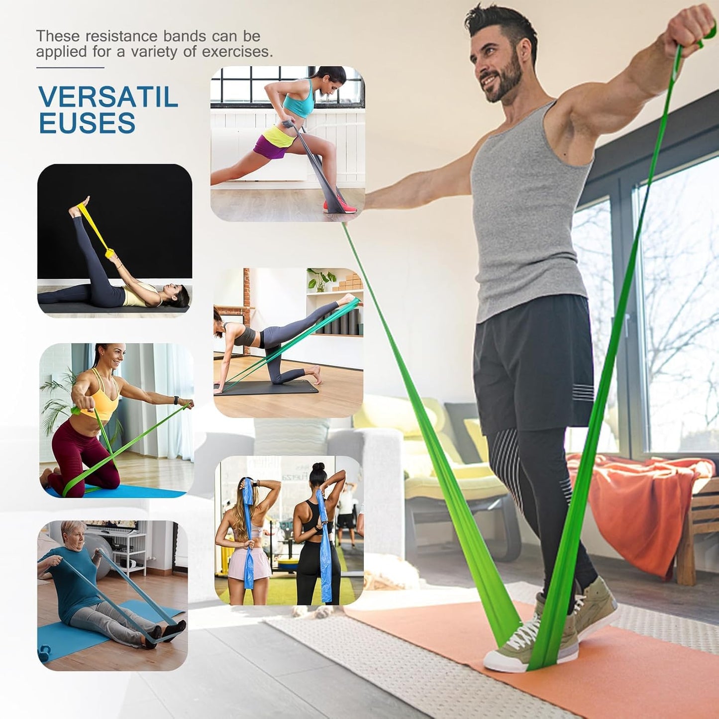 Lianjindun 5 Pcs Professional Resistance Bands. Latex-Free, Pilates Band, Work Out Bands, Stretch Bands for Working Out Women or Men, Exercise Bands Set for Pilates, Physical Therapy, Yoga