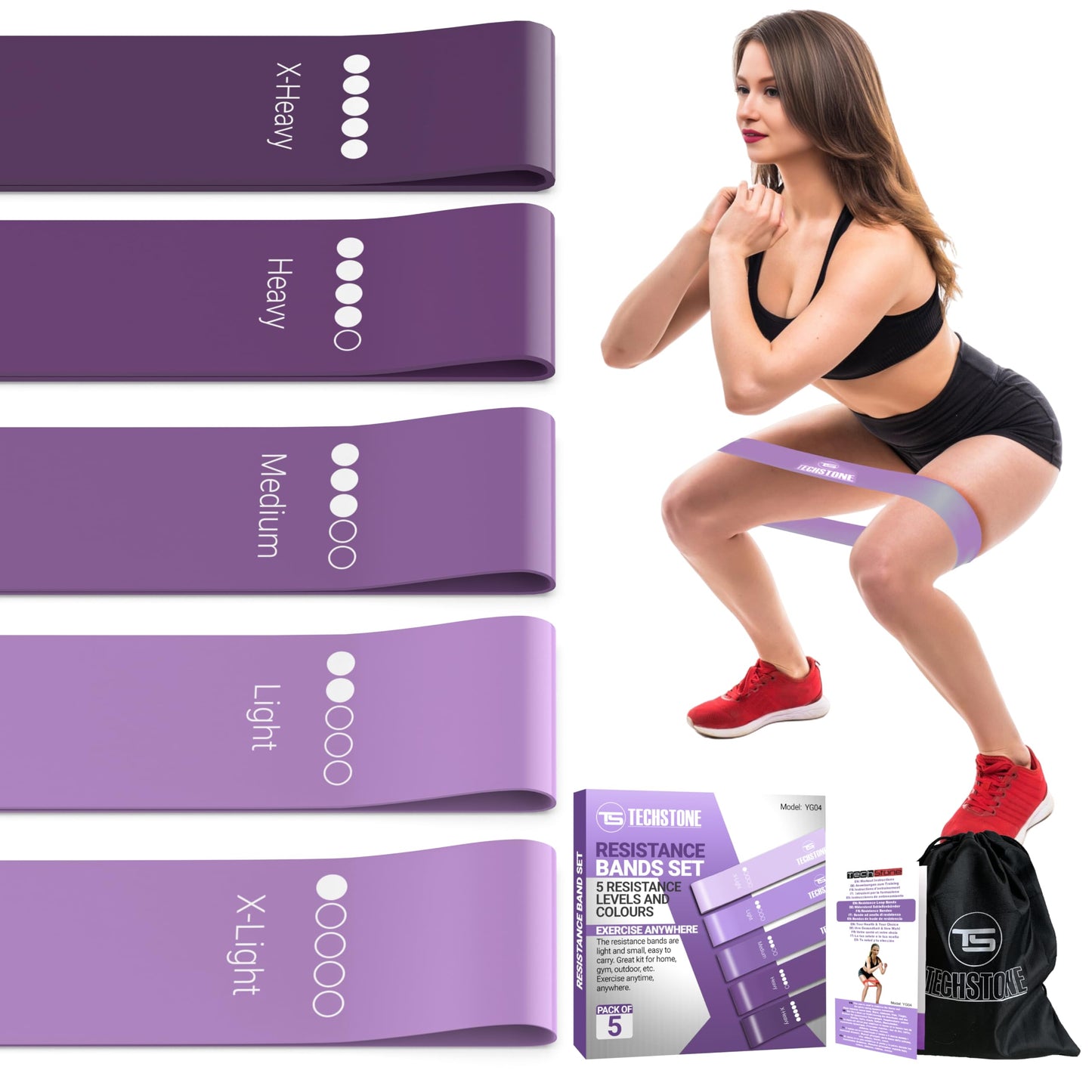 TechStone Resistance Bands Set – 5 Levels Loop Exercise Bands for Men & Women, Elastic Workout Bands for Home Gym, Training, Yoga & Fitness, Carry Bag Included