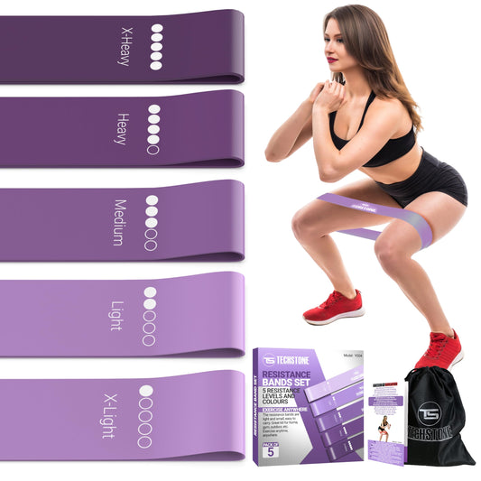 TechStone Resistance Bands Set – 5 Levels Loop Exercise Bands for Men & Women, Elastic Workout Bands for Home Gym, Training, Yoga & Fitness, Carry Bag Included