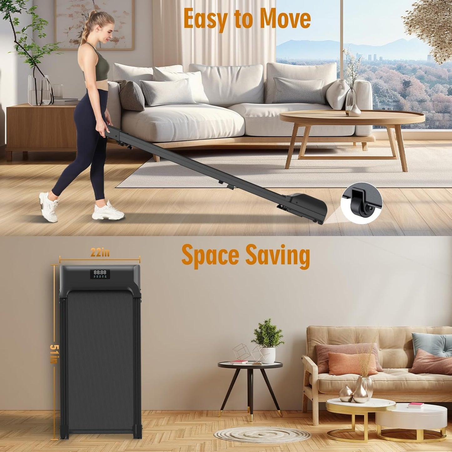 Walking Pad, Under Desk Treadmill for Home Office, 2.5HP Walking Pad with 300lb Weight Capacity, Portable Teadmill with Remote Control, LED Display
