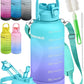 1 Gallon Water Bottle with 128 oz Capacity - Motivational Time Markers for Daily Hydration Goals - Leakproof BPA Free Tritan with Removable Straw