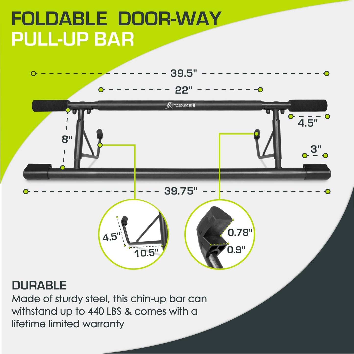 ProsourceFit Heavy Duty Doorway Mount Pull Up/Chin-Up Bar, Adjustable with Foam Grips for Home Workouts