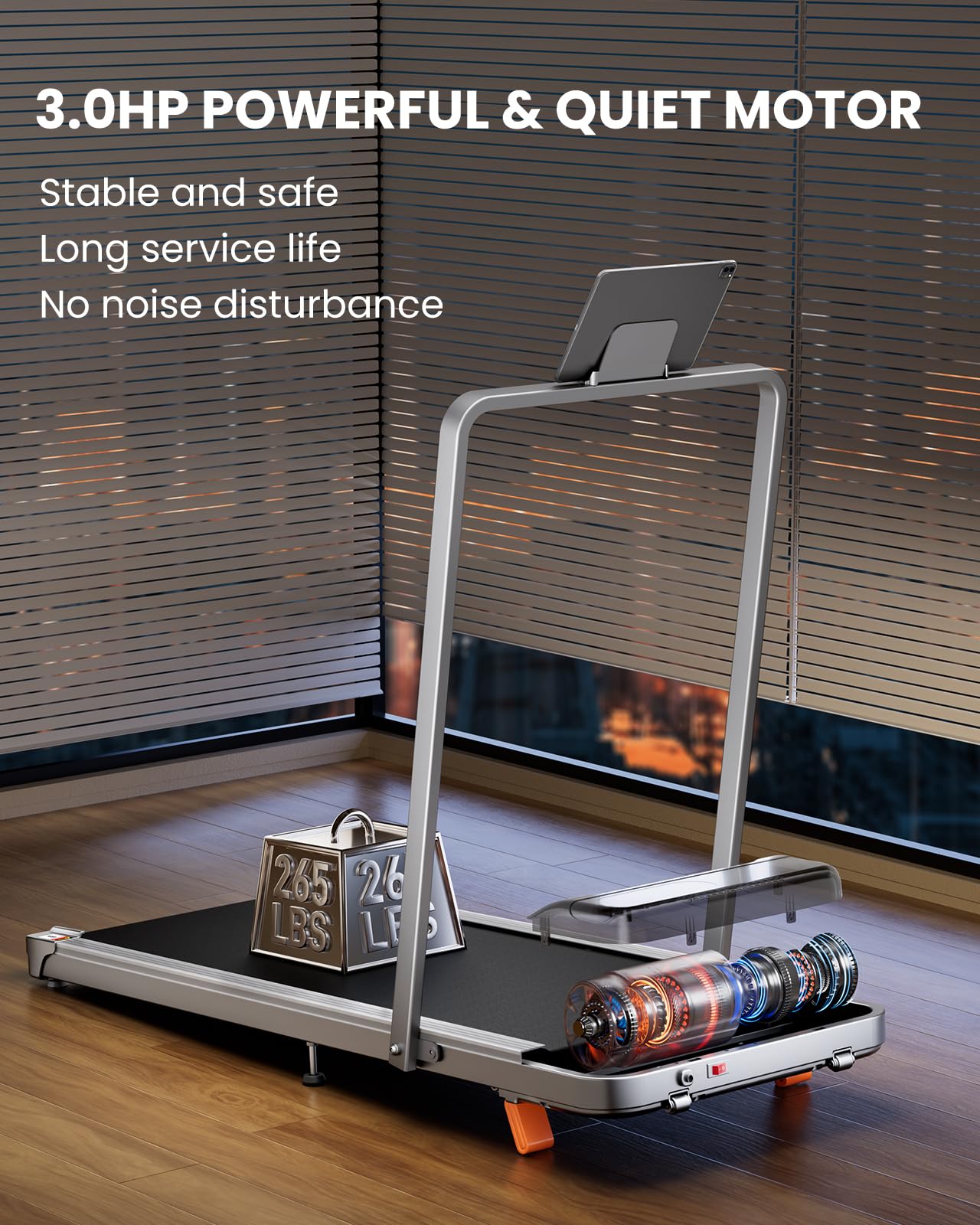 Abonow Portable Walking Pad with Handle Bar for Home & Office, 2 in 1 Under Desk Treadmill with 8% Incline, 2.5HP Small Foldable Compact Treadmills Walking Machine, LED Display, 265 LBS