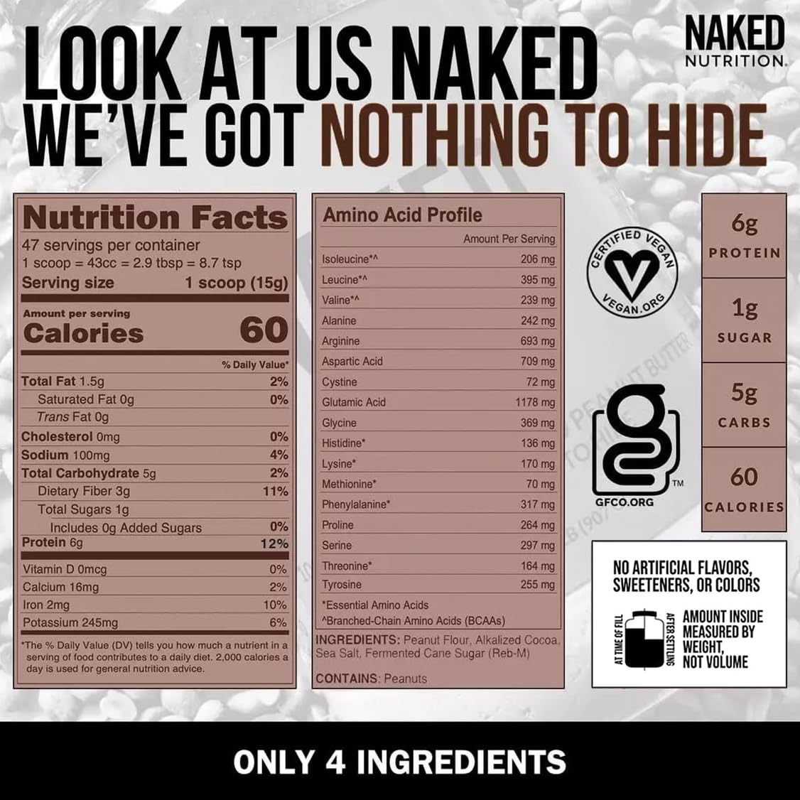 2 LB Powdered Peanut Butter from US Farms – Bulk, Only 1 Ingredient - Roasted Peanuts, Vegan, No Additives, Preservative Free, No Salt, No Sugar - 76 Servings - NAKED PB