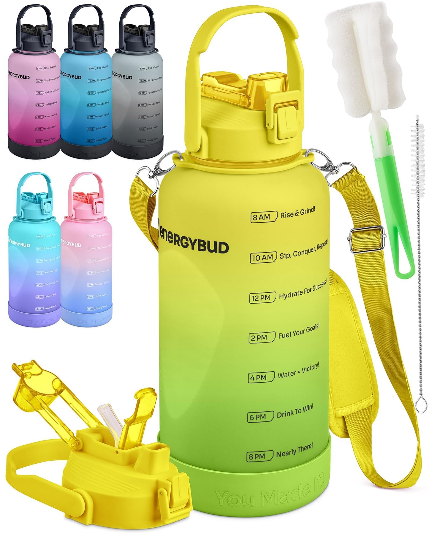 1 Gallon Water Bottle with 128 oz Capacity - Motivational Time Markers for Daily Hydration Goals - Leakproof BPA Free Tritan with Removable Straw