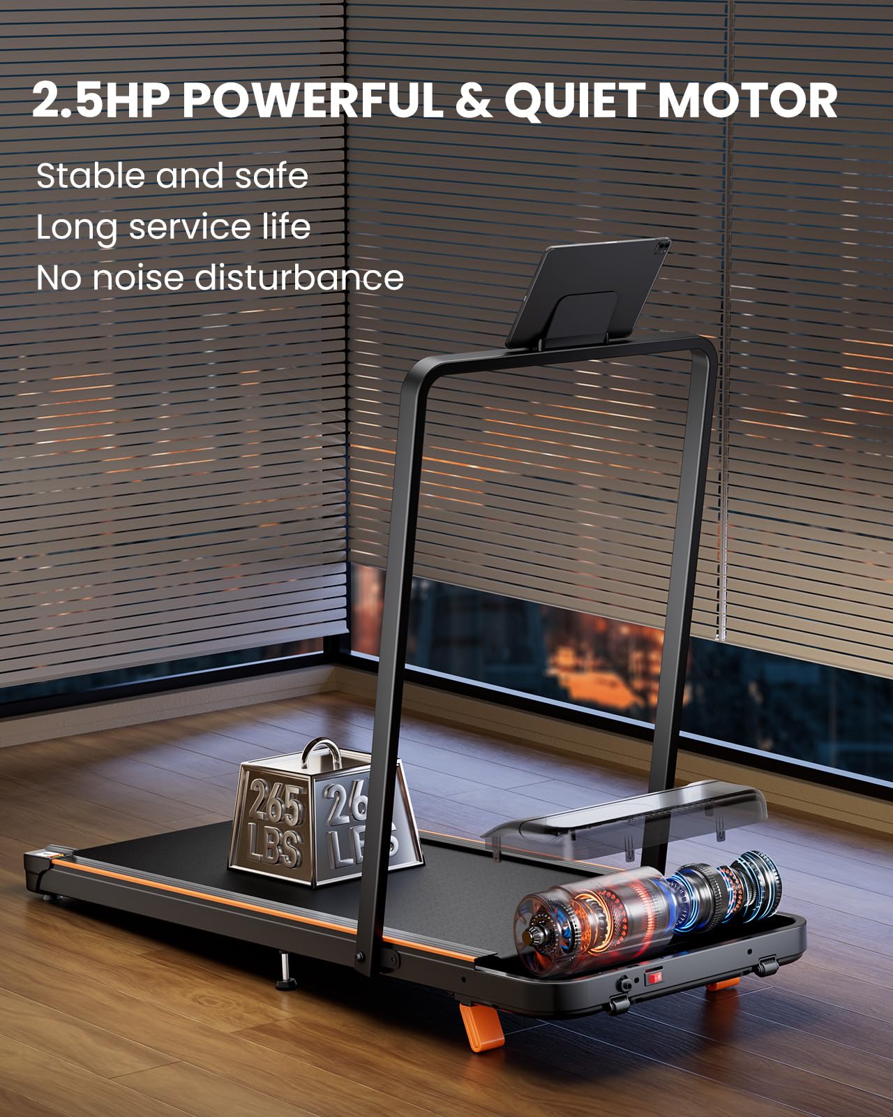 Abonow Portable Walking Pad with Handle Bar for Home & Office, 2 in 1 Under Desk Treadmill with 8% Incline, 2.5HP Small Foldable Compact Treadmills Walking Machine, LED Display, 265 LBS