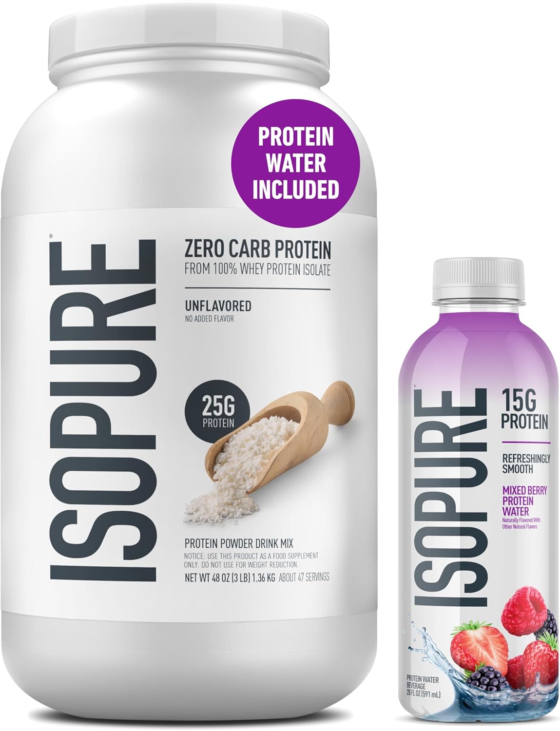 Isopure Zero Carb 100% Pure Whey Isolate Protein Powder, Gluten Free, with Vitamins, Unflavored, 25g Protein Per Serving, 1 Lb, 16 Servings (Packaging May Vary)