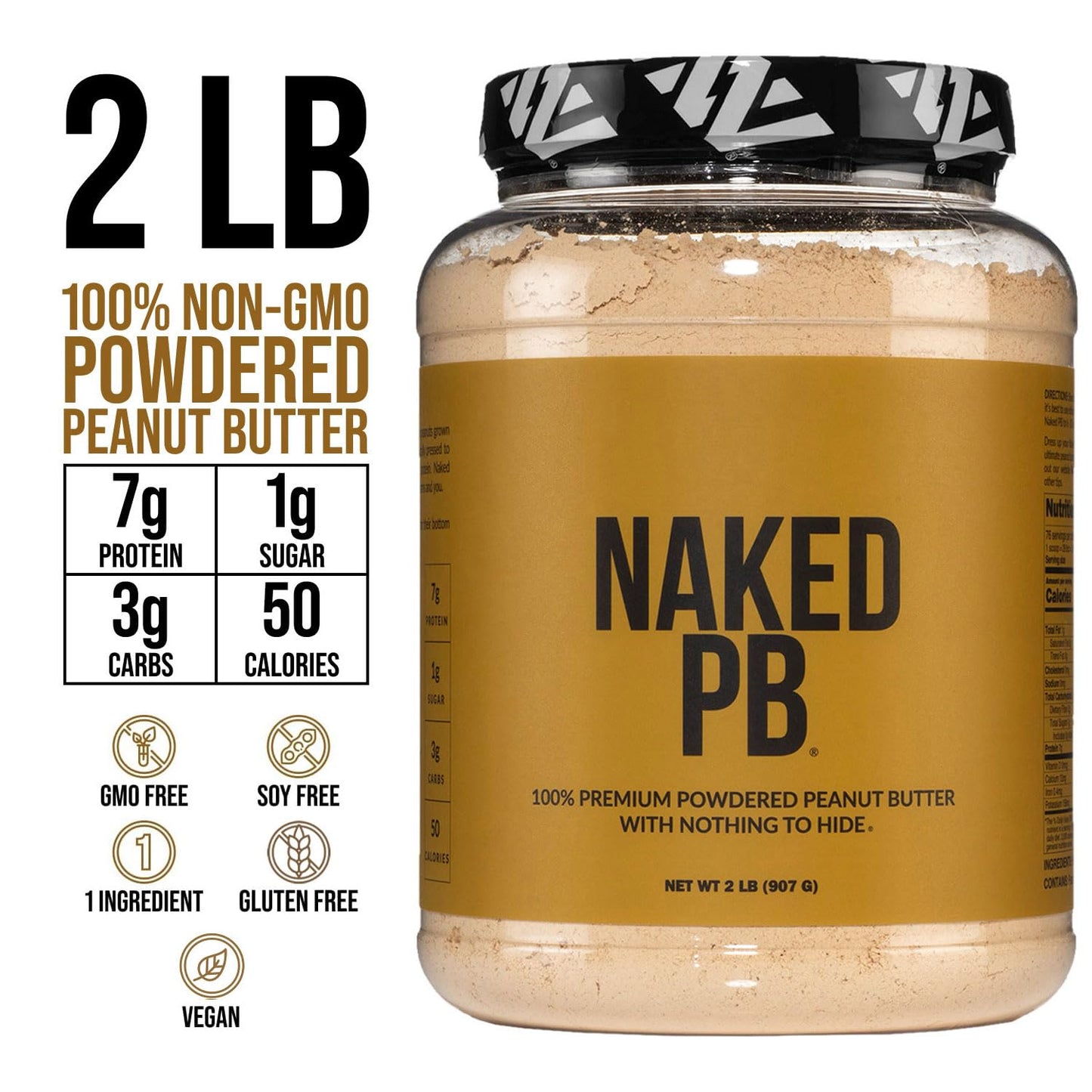 Naked 1.5 LB Powdered Peanut Butter from US Farms – Bulk, Only 1 Ingredient - Roasted Peanuts, Vegan, No Additives, Preservative Free, No Salt, No Sugar - 45 Servings - NAKED PB