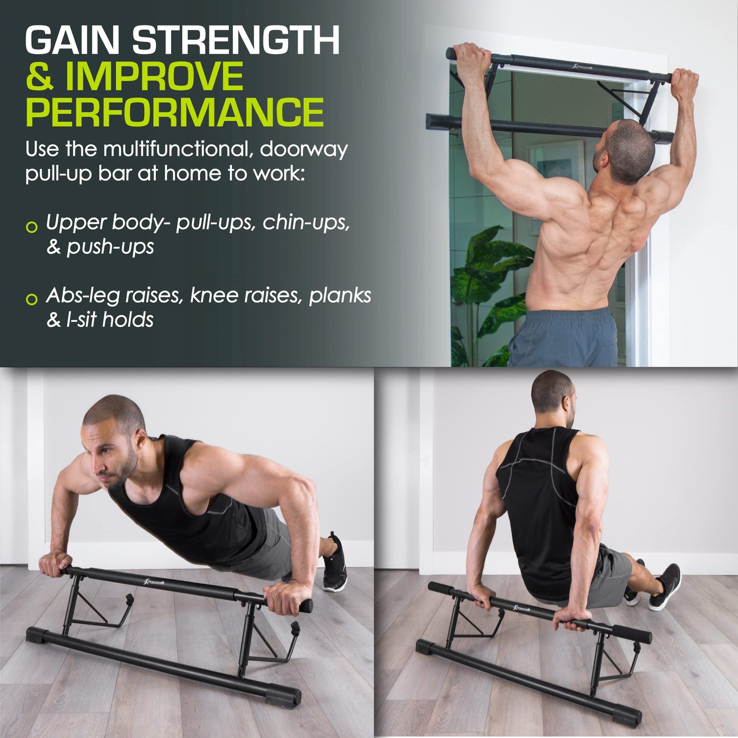 ProsourceFit Heavy Duty Doorway Mount Pull Up/Chin-Up Bar, Adjustable with Foam Grips for Home Workouts