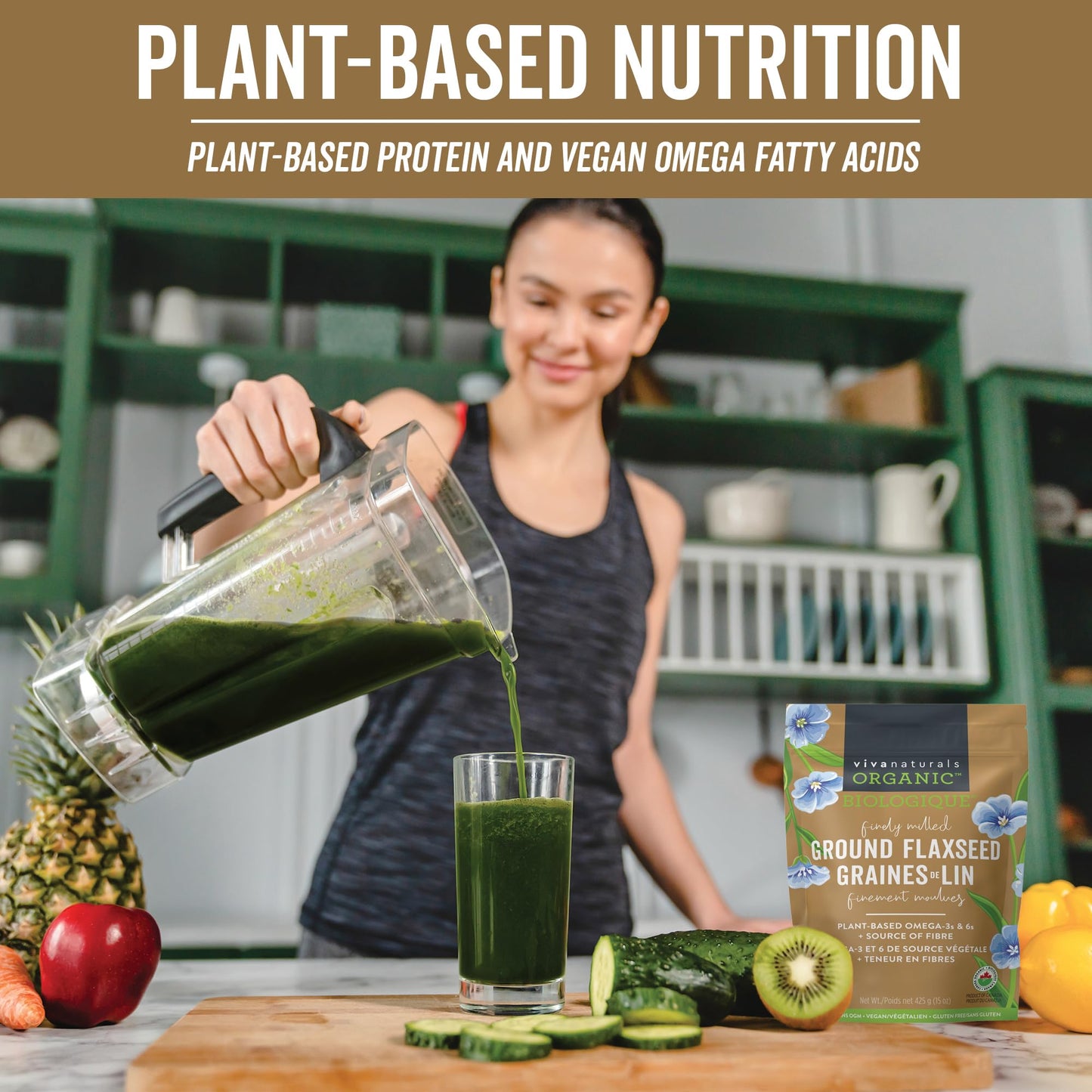 Viva Naturals Organic Ground Flaxseed, 30 oz (850 g) – Plant-Based Protein, Vegan Omega-3 & Fiber, Finely Milled Flax Seeds, Perfect for Smoothies & Baking