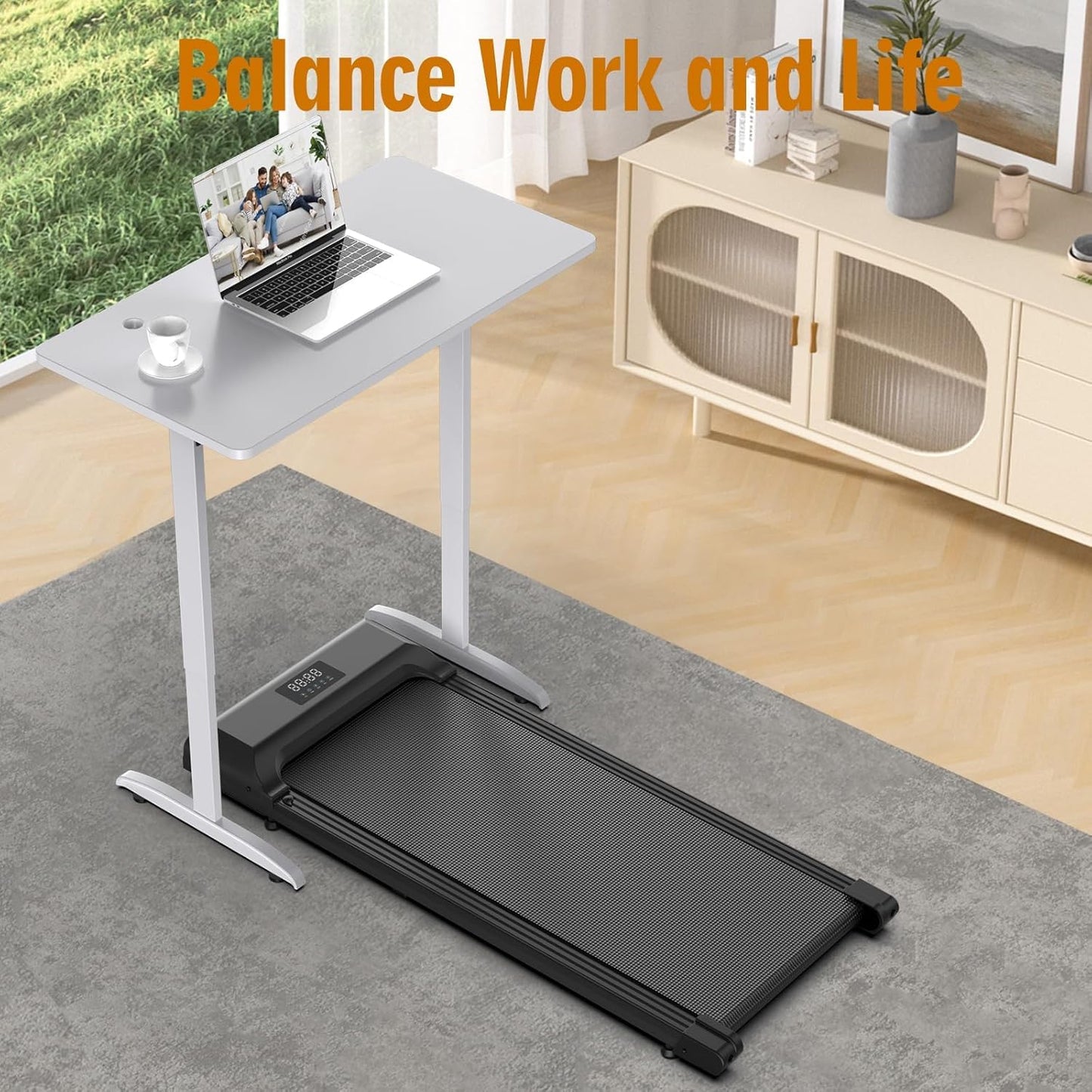 Walking Pad, Under Desk Treadmill for Home Office, 2.5HP Walking Pad with 300lb Weight Capacity, Portable Teadmill with Remote Control, LED Display