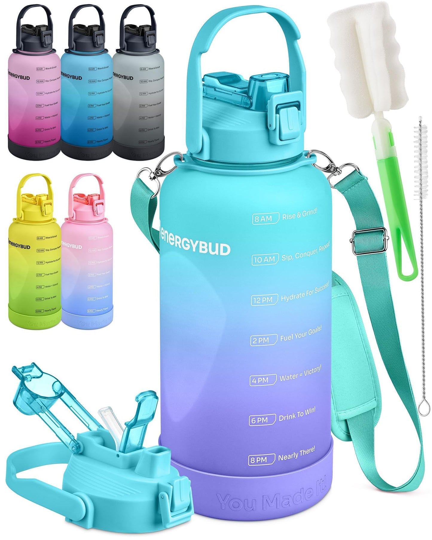 1 Gallon Water Bottle with 128 oz Capacity - Motivational Time Markers for Daily Hydration Goals - Leakproof BPA Free Tritan with Removable Straw
