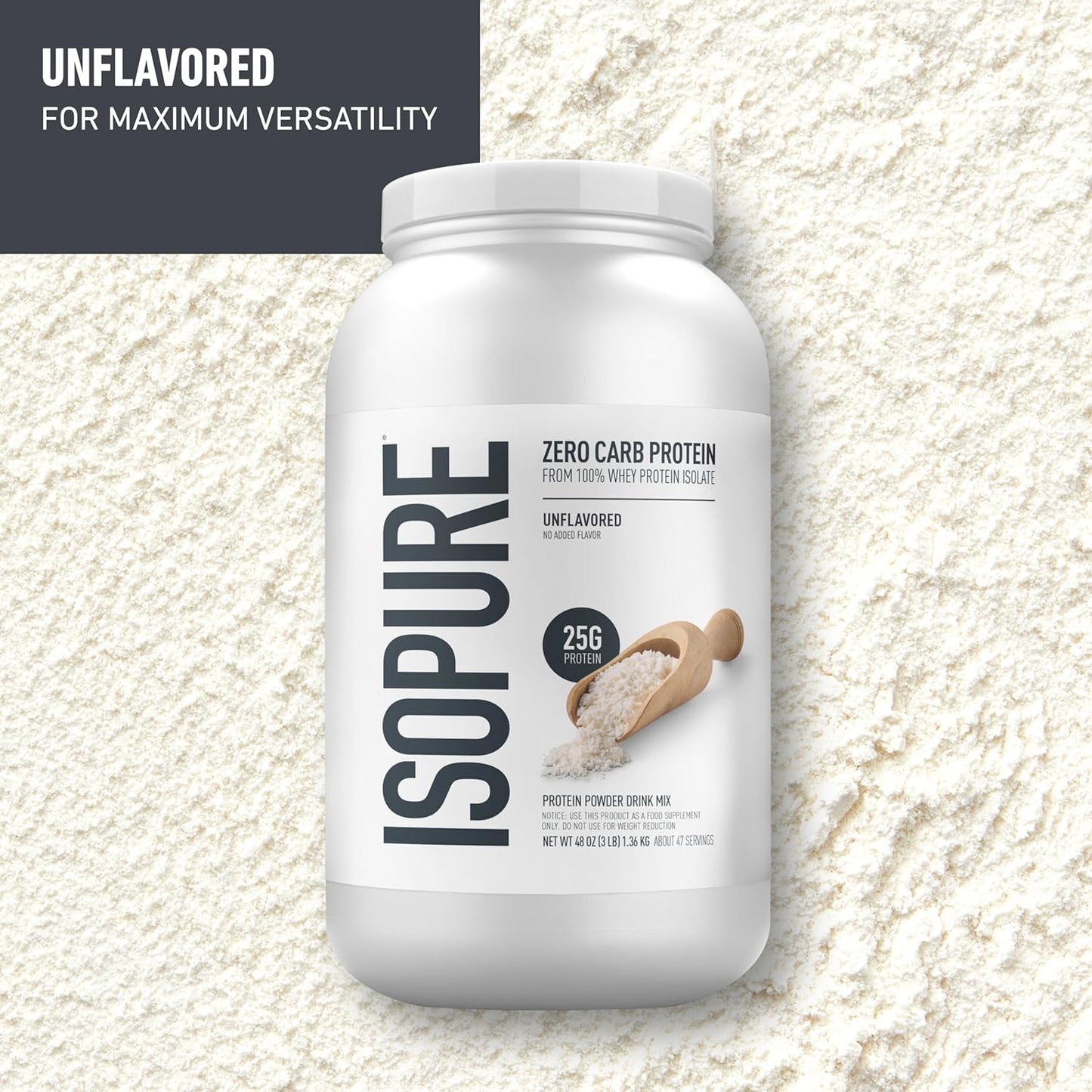 Isopure Zero Carb 100% Pure Whey Isolate Protein Powder, Gluten Free, with Vitamins, Unflavored, 25g Protein Per Serving, 1 Lb, 16 Servings (Packaging May Vary)