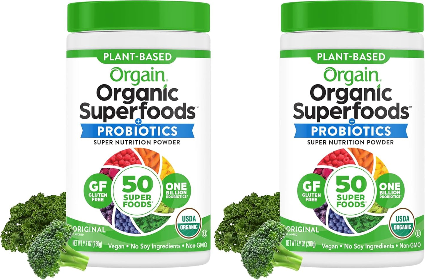 Orgain Organic Greens Powder + 50 Superfoods, Original - 1 Billion Probiotics for Digestive Health, Antioxidants, Vegan, Plant-Based, Gluten-Free, Non-GMO, Green Juice & Smoothie Drink Mix - 0.62lb