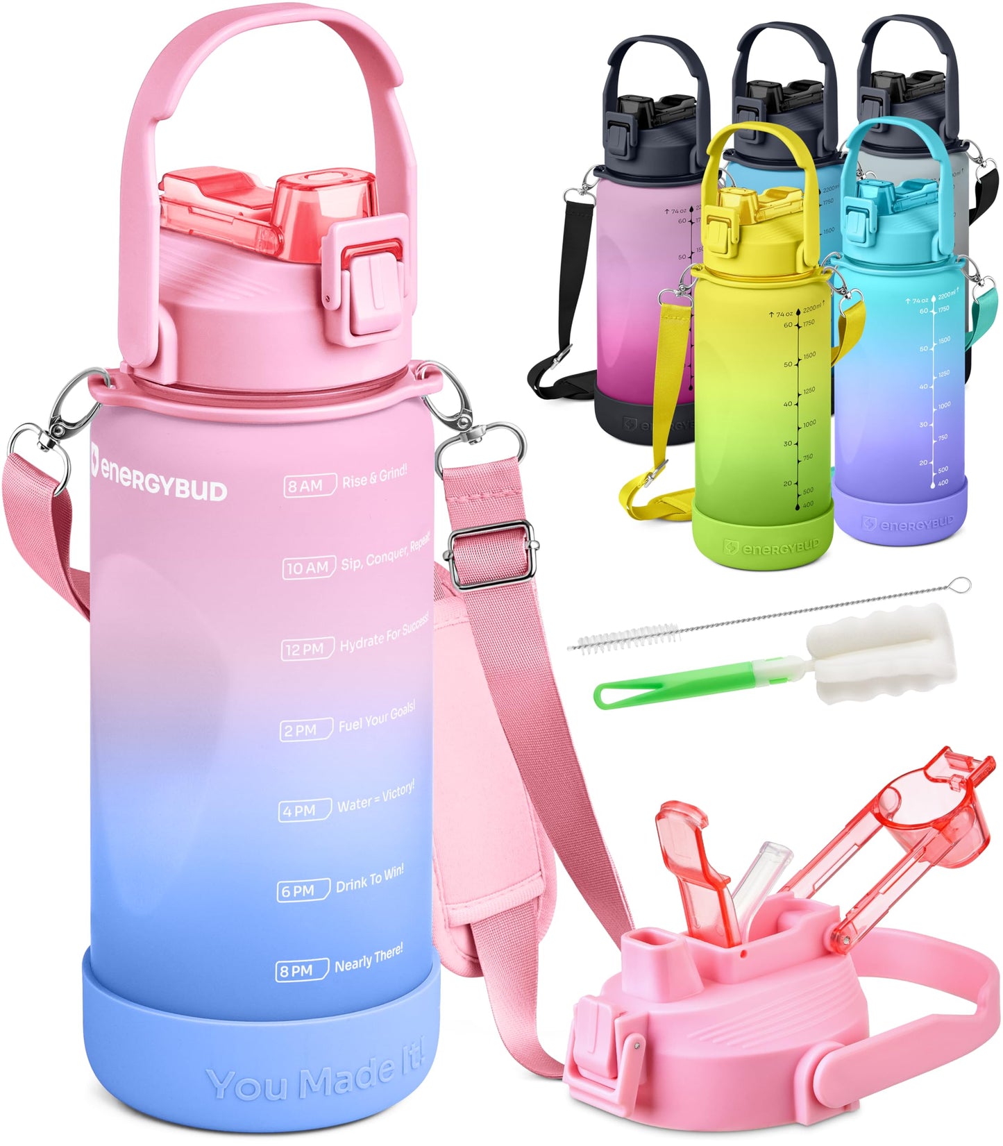 1 Gallon Water Bottle with 128 oz Capacity - Motivational Time Markers for Daily Hydration Goals - Leakproof BPA Free Tritan with Removable Straw