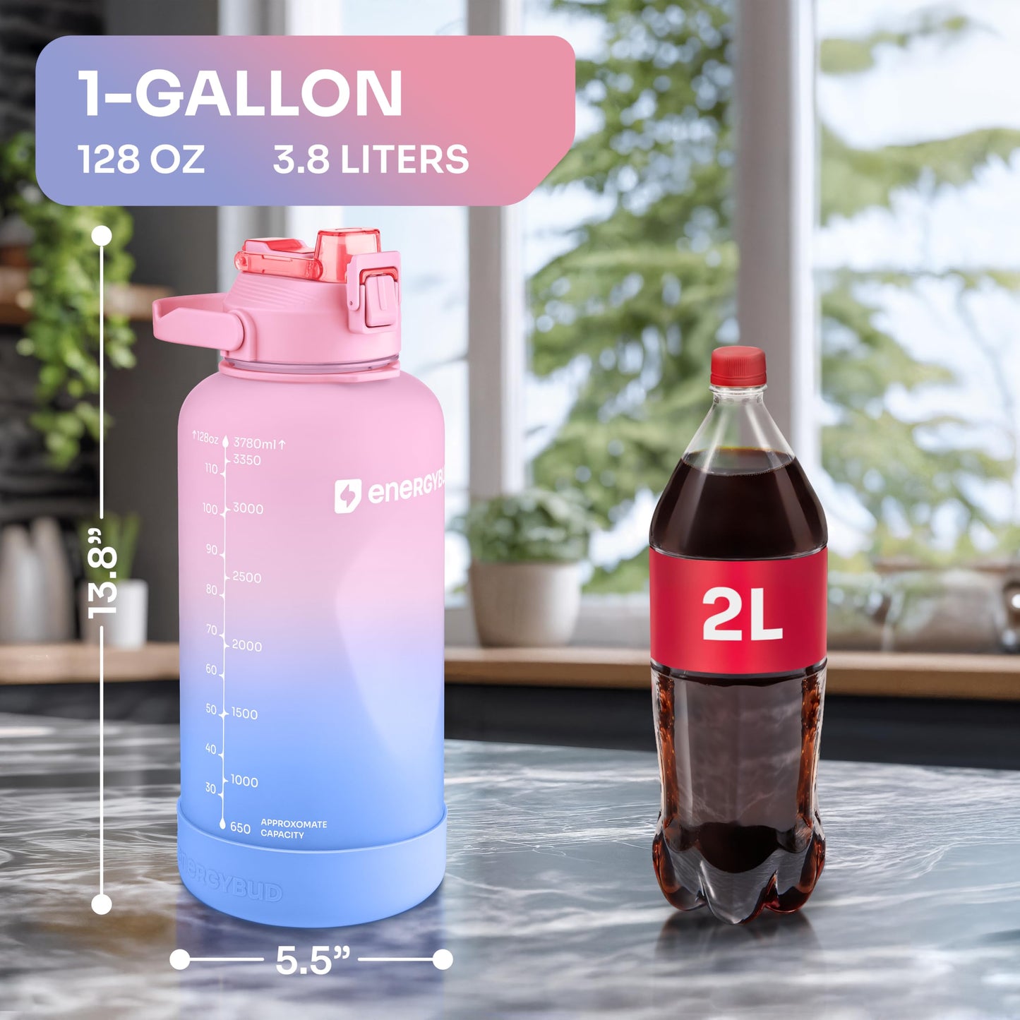 1 Gallon Water Bottle with 128 oz Capacity - Motivational Time Markers for Daily Hydration Goals - Leakproof BPA Free Tritan with Removable Straw