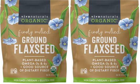 Viva Naturals Organic Ground Flaxseed, 30 oz (850 g) – Plant-Based Protein, Vegan Omega-3 & Fiber, Finely Milled Flax Seeds, Perfect for Smoothies & Baking