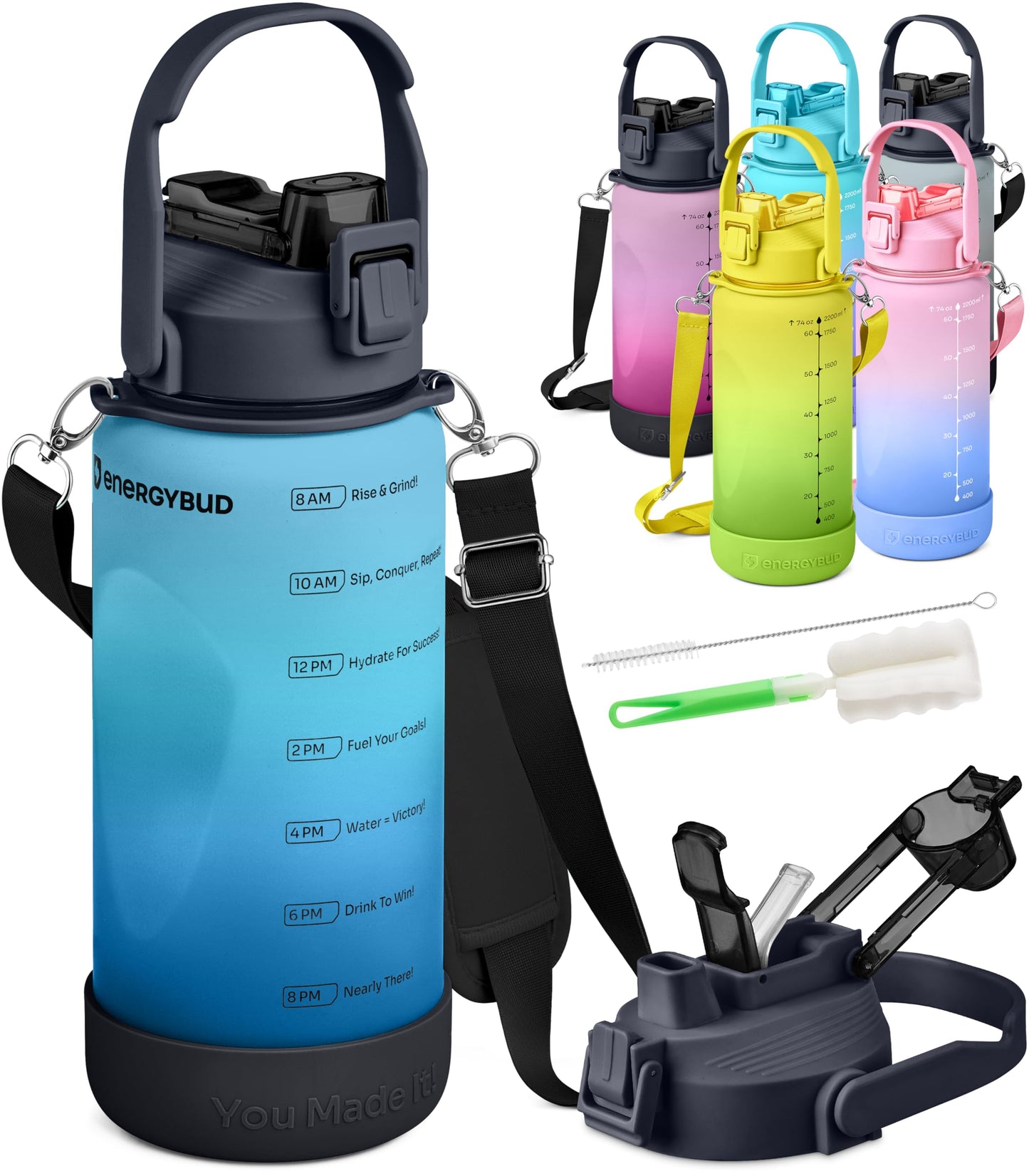 1 Gallon Water Bottle with 128 oz Capacity - Motivational Time Markers for Daily Hydration Goals - Leakproof BPA Free Tritan with Removable Straw