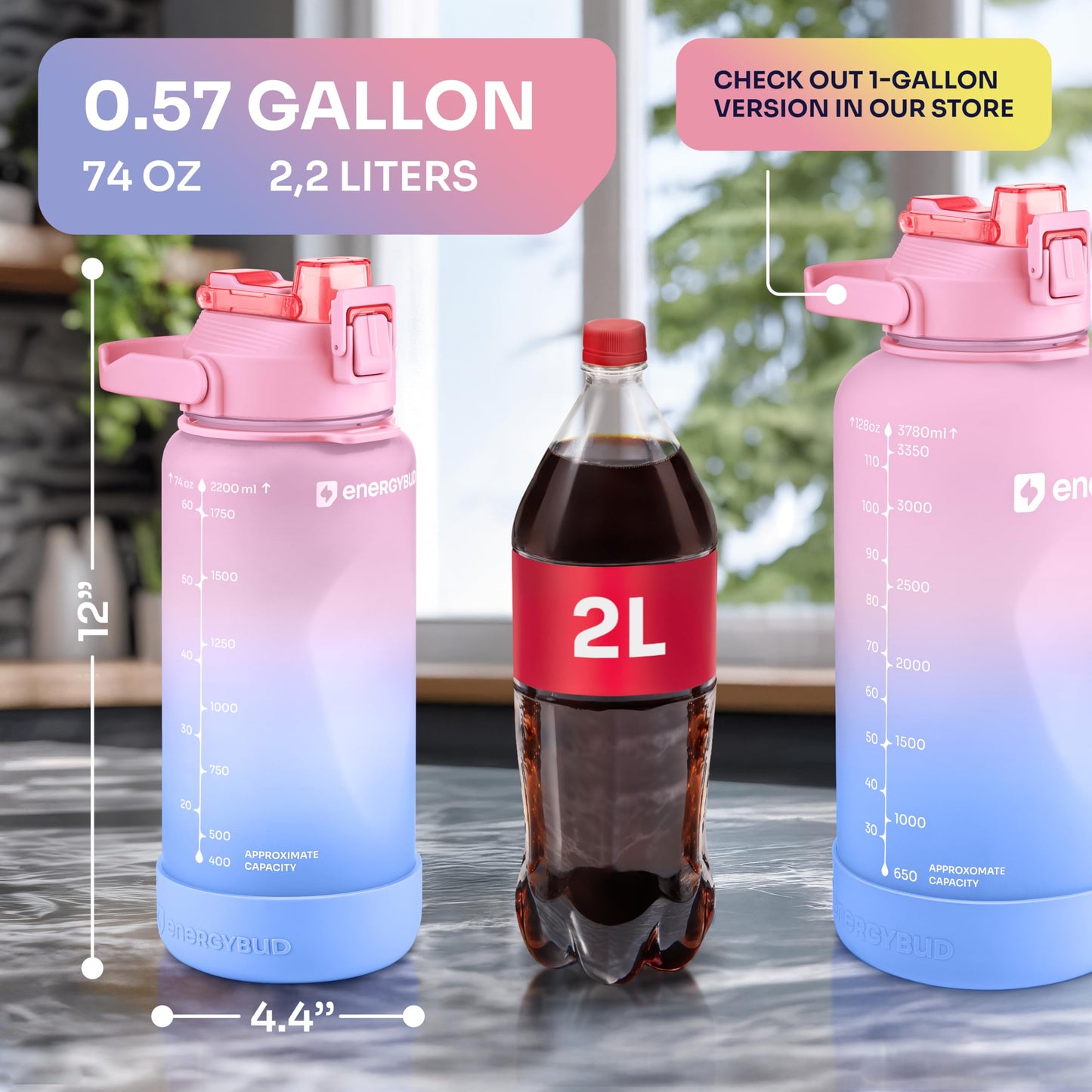 1 Gallon Water Bottle with 128 oz Capacity - Motivational Time Markers for Daily Hydration Goals - Leakproof BPA Free Tritan with Removable Straw