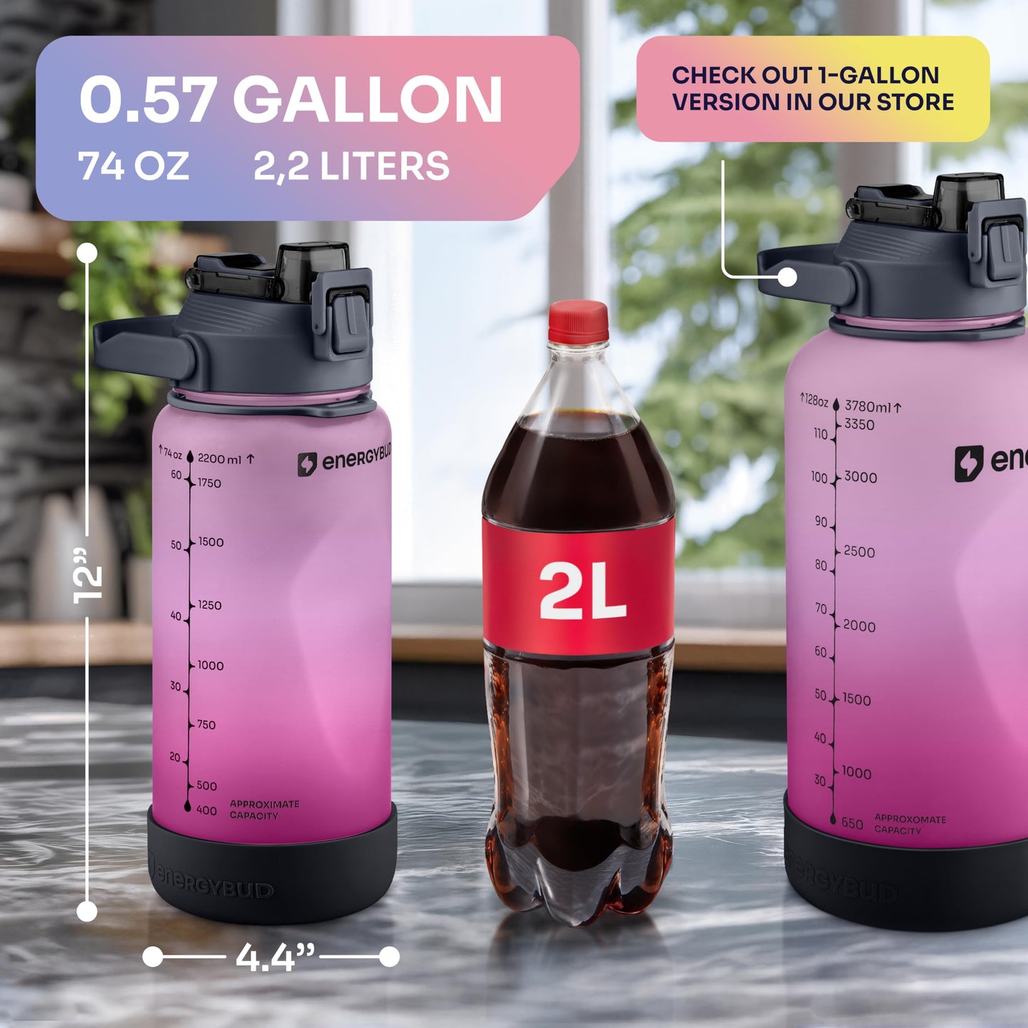 1 Gallon Water Bottle with 128 oz Capacity - Motivational Time Markers for Daily Hydration Goals - Leakproof BPA Free Tritan with Removable Straw